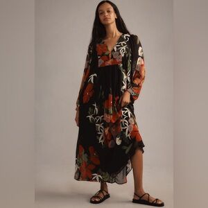 Farm Rio Long-Sleeve V-Neck Floral Maxi Dress